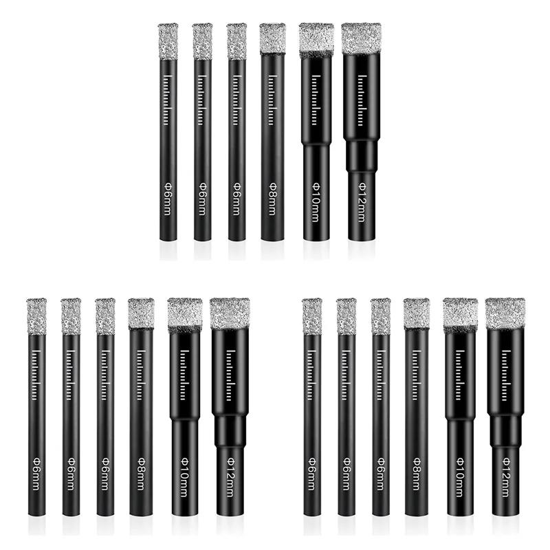 

A70P 18 шт. Алмазное сверло для фарфоровой плитки, 6 мм, 8 мм, 10 мм, 12 мм, наборы сверл для плитки, сухие сверла с круглым хвостовиком