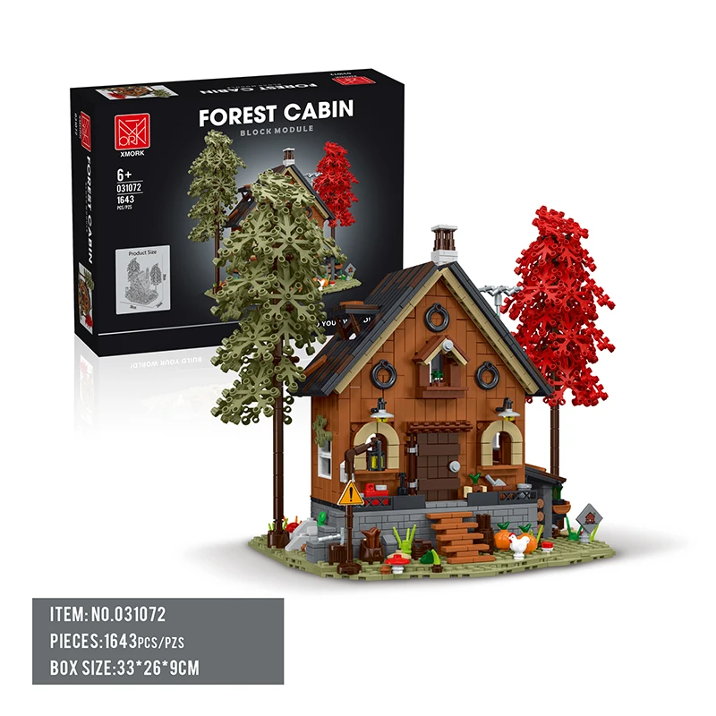 Forest Cabin Cozy Cottage Wood House Natural Scenery View Model Building Blocks MOC Bricks idee Creative Toy Set Gift Children