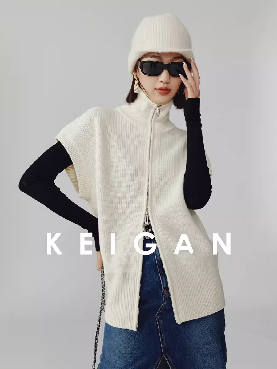 Women\'s Merino Wool Knitting Sweater Waistcoat Turtleneck Zipper Cardigan Winter Casual Loose Top Thickening Jacket Waistcoat