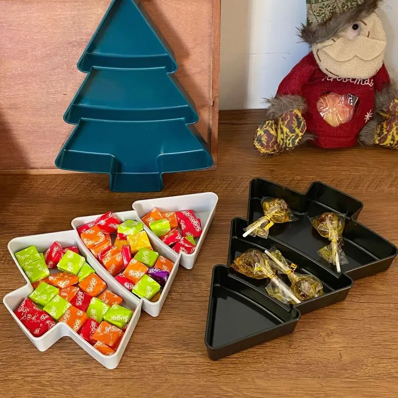 Christmas Tree Shaped Grid Dried Fruit Tray Candy Tray Snack Box Household Plastic Anti Drop Dried Fruit Tray Home Decoration