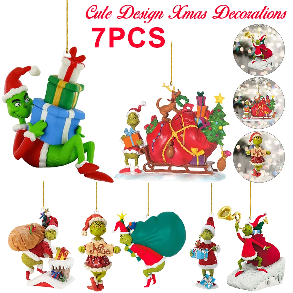 7Pcs Funny Christmas Ornaments Cute Design Xmas Decorations Acrylic Funny Christmas Decorations Christmas New Year Accessories