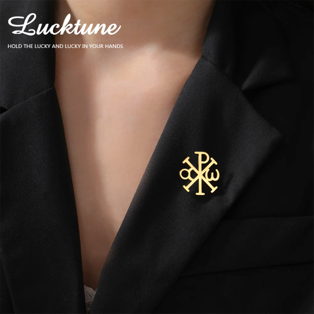 Lucktune Chi-Rho Alpha Omega Broschen Christliches Symbol Metallnadeln für Herrenhemd Abzeichen Vintage Anstecknadeln Schmuck Geschenk 2025