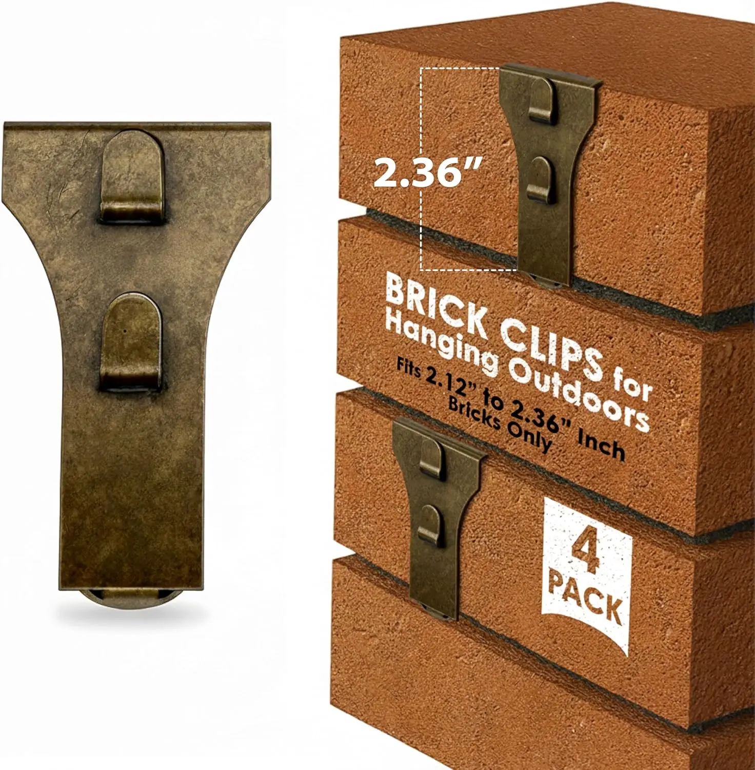 

Рождественские зажимы для кирпичей, для наружного использования, 4 шт. в упаковке - для венков весом до 25 фунтов, подходят для кирпичей диаметром от 2,12 до 2,36 дюйма - для настенного декора, кашпо