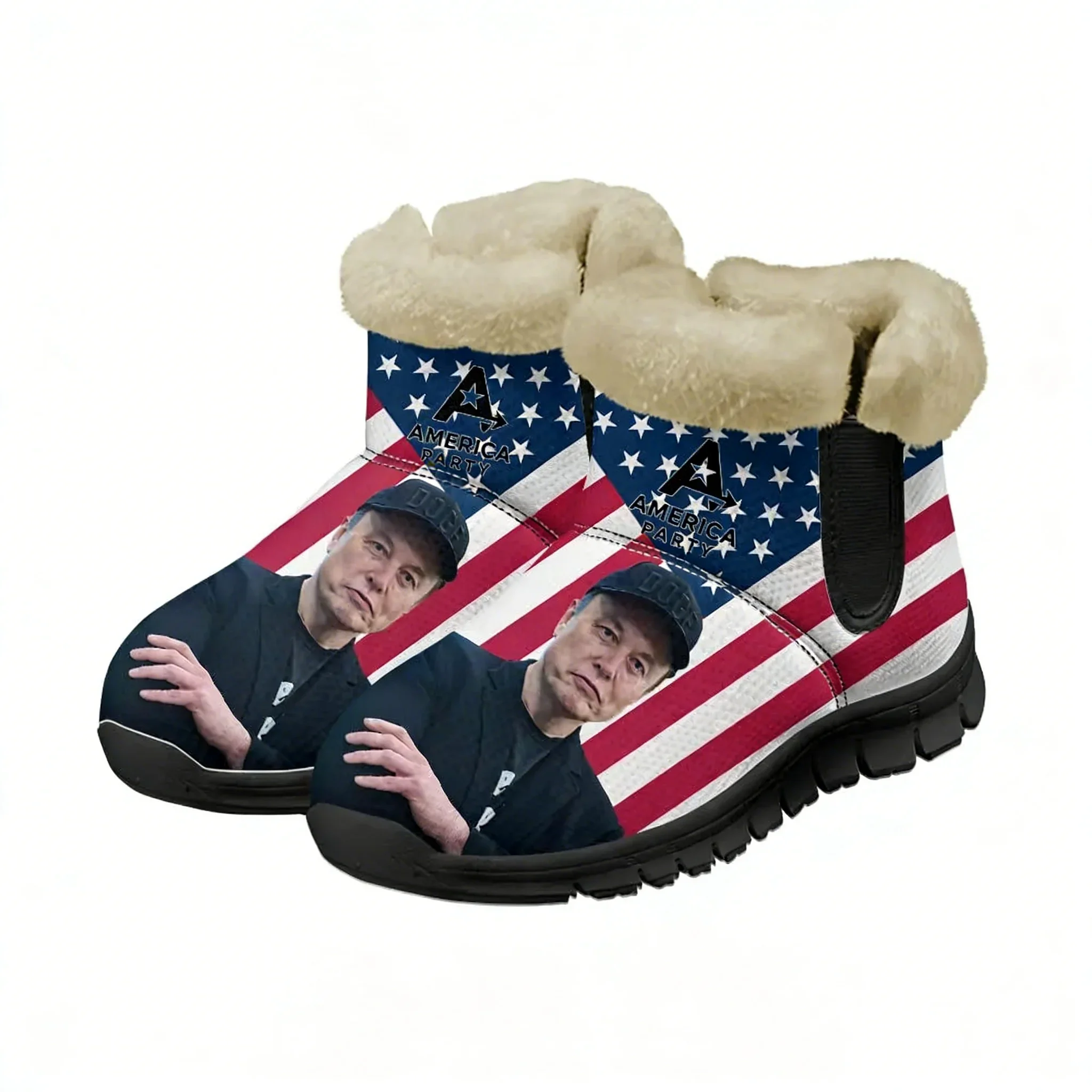 

Утепленные плюшевые кроссовки-ботинки America Party для мужчин и женщин, уютные повседневные спортивные кроссовки в стиле Илона Маска, черные, с возможностью индивидуального дизайна