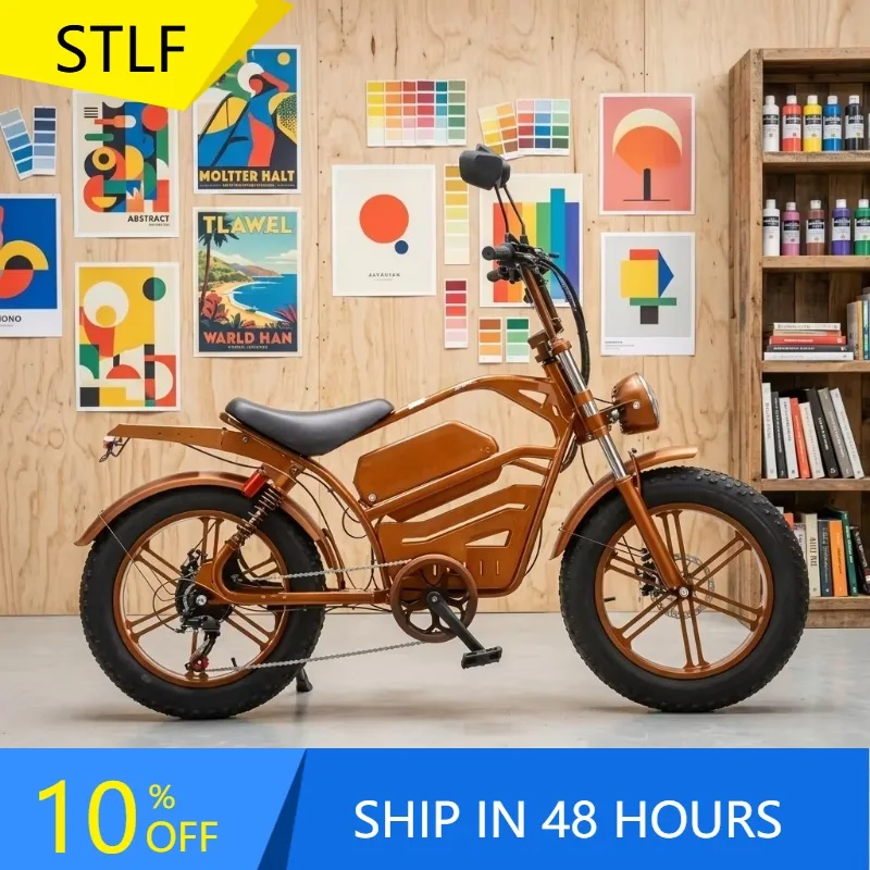 BR 2026 Hot Sale Retro Brown Fat Tire E-Bike, Classic Style Electric Mountain Bicycle For Adults, Ideal For Camping & Urban Ridi