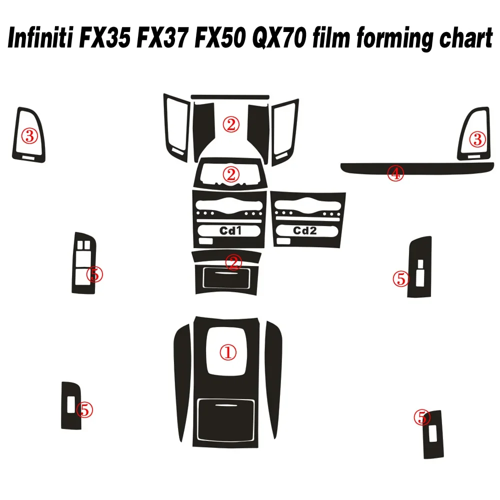 For Infiniti QX70 FX35 FX37 FX50 Interior Central Control Panel Door Handle Carbon Fiber Stickers Decals Car styling Accessorie