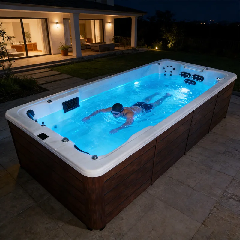Backyard Inground Swim Spa Pool Custom Luxury Underground Endless Pool Equipped with LED Lighting & Stainless Steel Ladder