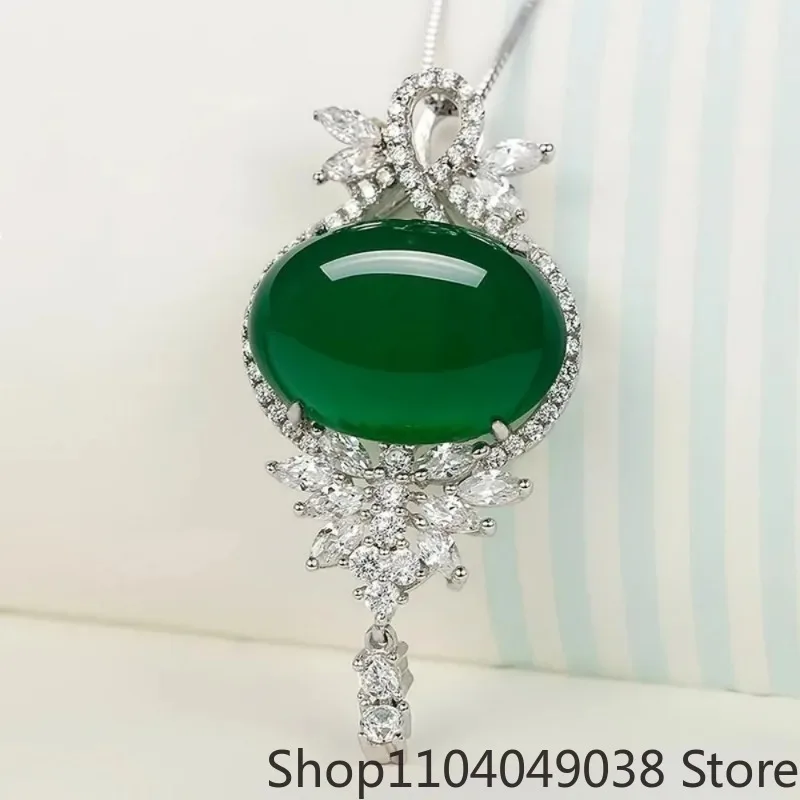 

Natural Green Jade Pendant 925 Silver Necklace Jadeite Chalcedony Amulet Fashion Charm Jewelry Gifts for Women Her