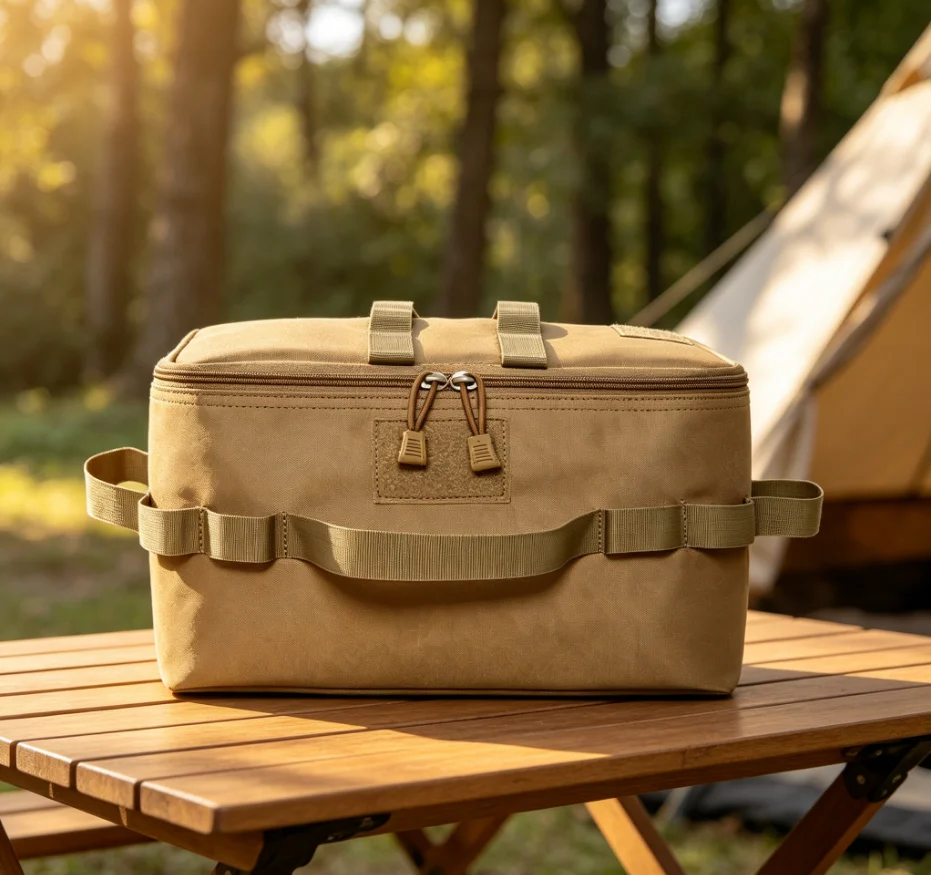 Outdoor Camping Large Capacity Picnic Bag with Ground Nail Tool Bag Picnic Cookware Utensils Kit and Gas Canister Organizer