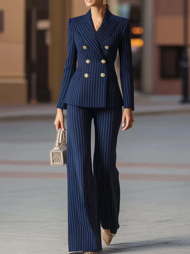 Women Striped Female Business Work Wear Jacket Blazer and Trouser Formal 2 Piece Set Fashion Autumn Winter Ladies Pant Suit