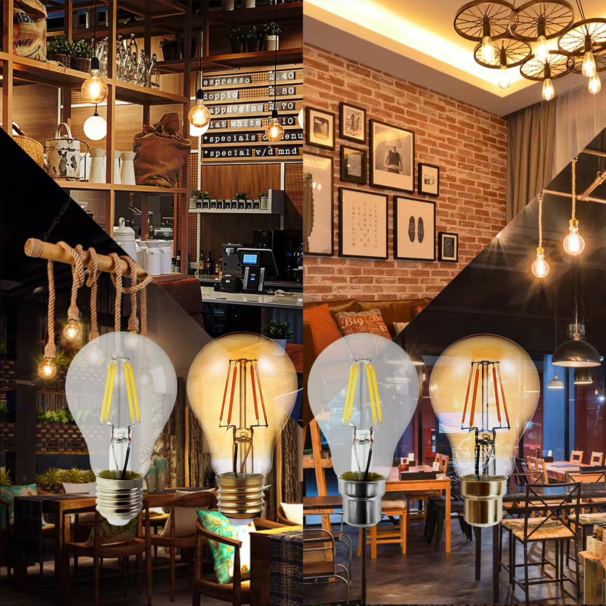 6PCS LED filament lamp C35 G45 ST64 A60 Vintage Lamp E14  E27 B22 220V LED Globe 4W 6W 8W Filament Edison LED Light Bulbs