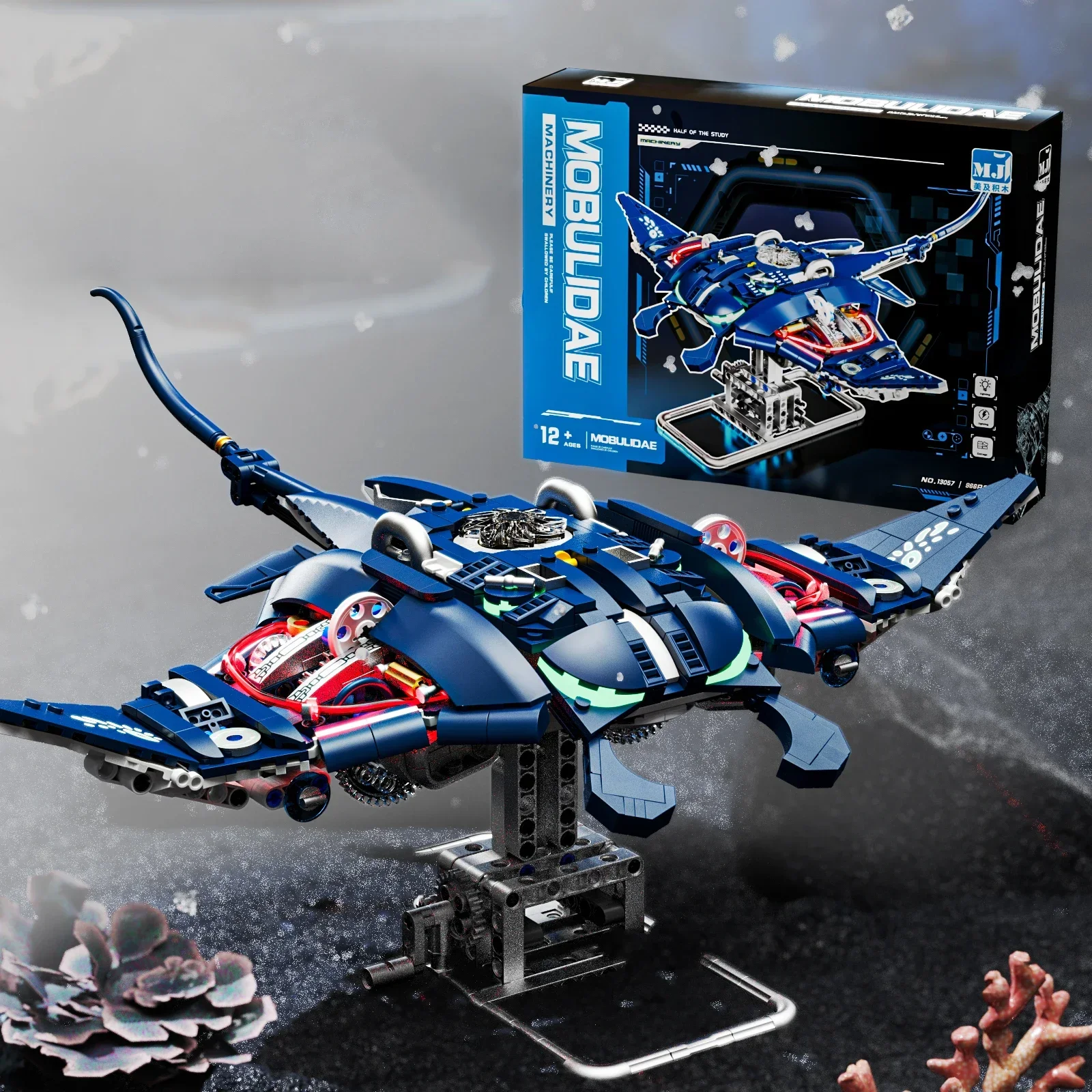 966 pçs criatura do mar mecânica blocos de construção manta raymovable articulações modelo animal tijolos diy brinquedos presente do feriado para crianças adultos