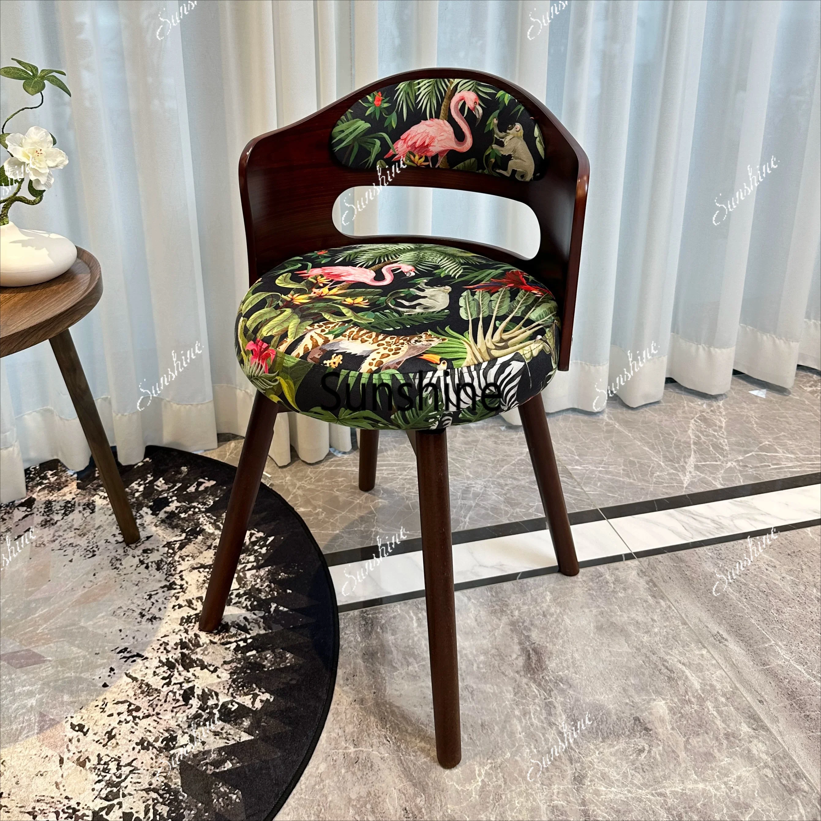 Solid wood rotating desk and chair home computer casual dressing stool makeup
