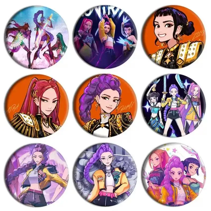 

9 PCS 44mm New Anime KpoOp Demon Brooch Cartoon Zoey Rumi Button Pins Tinplate Round Badge for Backpack Jewelry Accessories