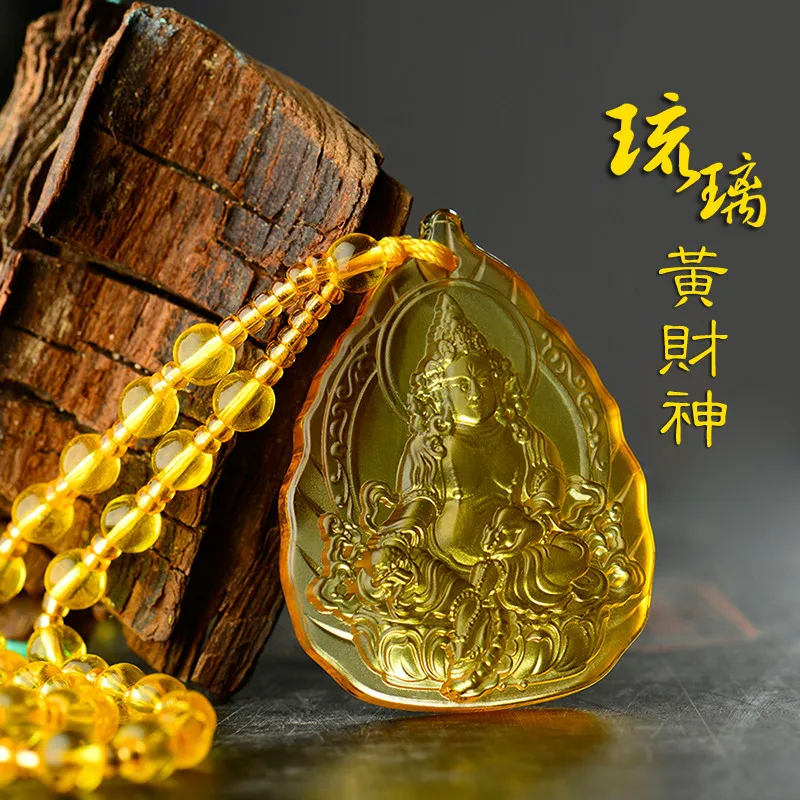 1pcs Colored Crystal Chain Buddha Glazed Drop Pendant Necklace Six-Character Mantra Pendant Necklace High Quality Decorations