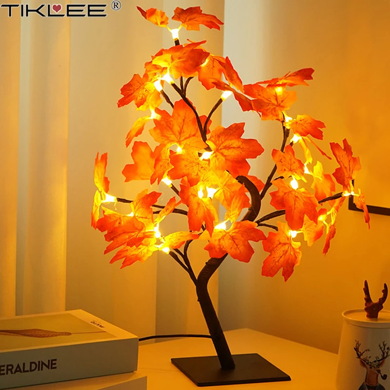 24 LED Maple Leaf Fairy Light Flower Tree Table Lamp Rose Night Light USB Operated Gifts for Wedding Party Hallowmas Decoration