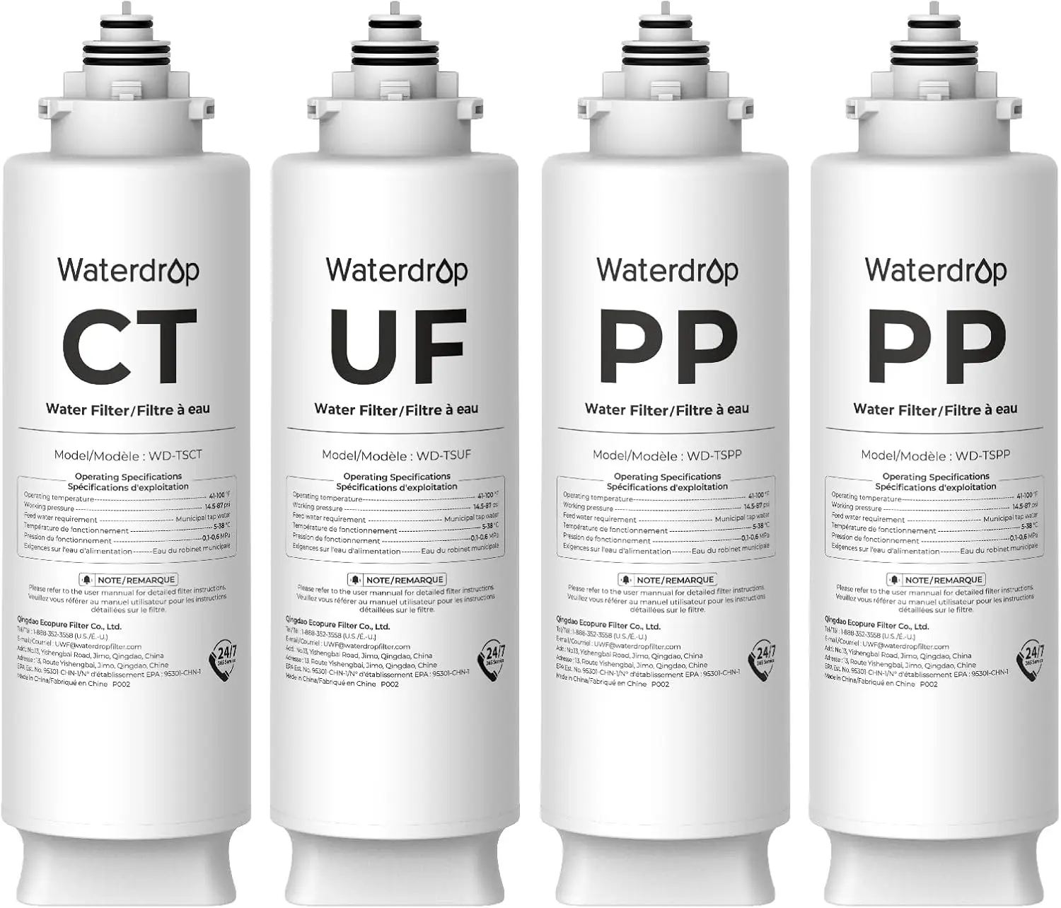 

Under Sink Water Filter Replacement, 1-Year Pack, 4 Filters (2 Sediment, 1 Carbon, 1 UF) for Ultra-Filtration Systems