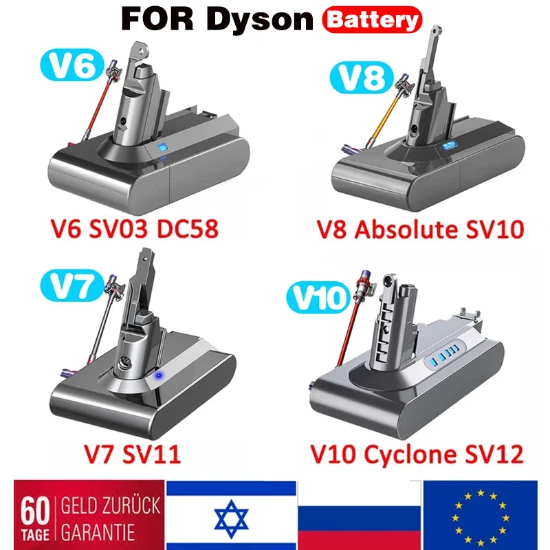 

Аккумулятор для пылесоса Dyson V6 V7 V8 V10, 8000 мАч, перезаряжаемая батарея SV10 SV11 SV12 SV09, батарея DC58 для Sony