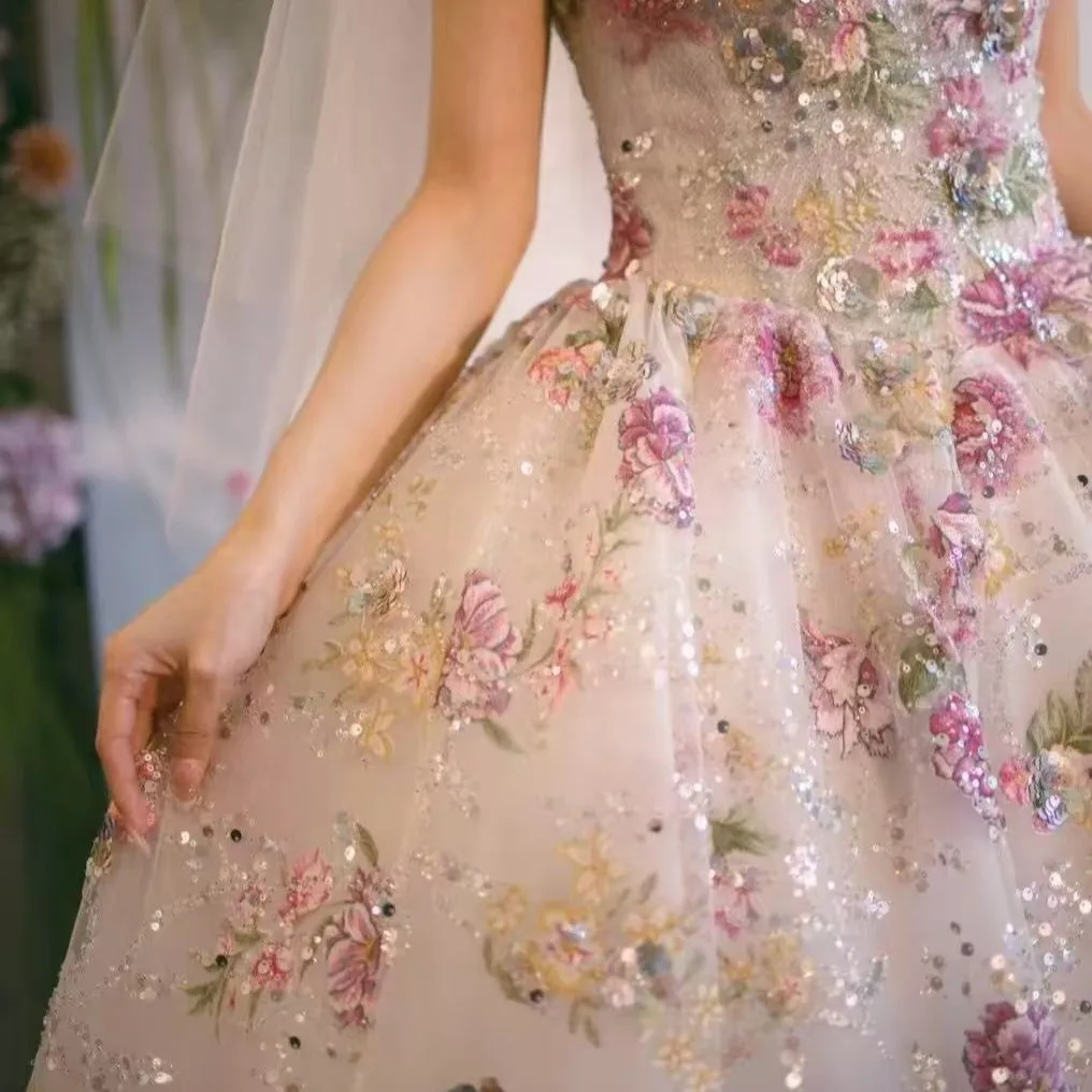 

French Wedding Dress Laser Printing Fine Embroidery Bead Edge Fabric Bridal Sequins Lace Fabric for Wedding Dress Party