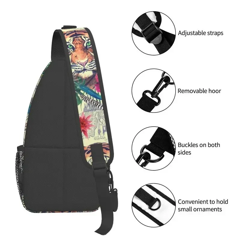 Fiori esotici personalizzati animali tropicali Tiger Sling Crossbody zaino uomo borsa a tracolla petto per ciclismo campeggio Daypack