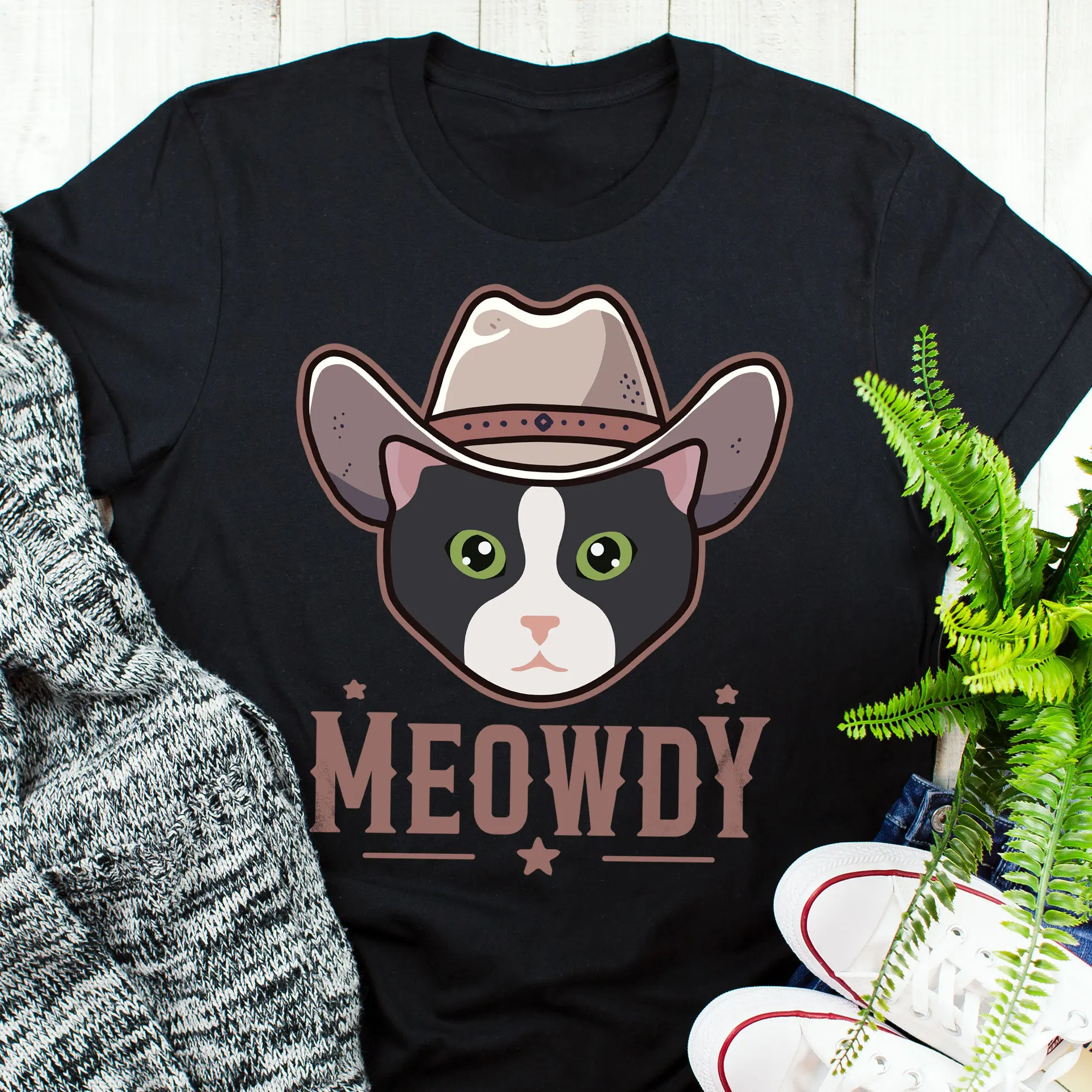 Tuxedo Cat Meowdy T Shirt Funny Cowboy Lover Cute Howdy Pet Mom Dad Western Texas Yeehaw Meme