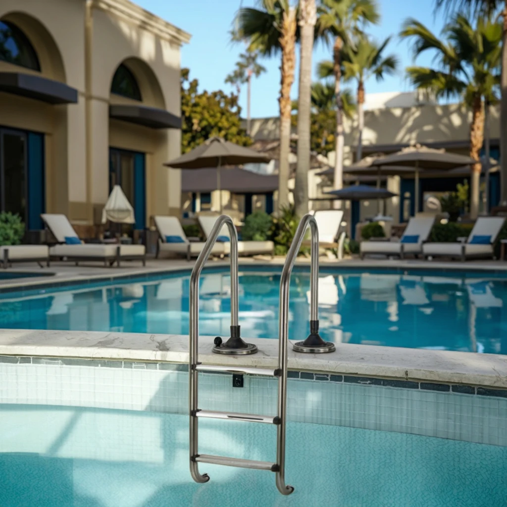 WINPOOL Escaleras y reposabrazos para piscina sobre el suelo de acero inoxidable de 3 escalones de aluminio para exteriores