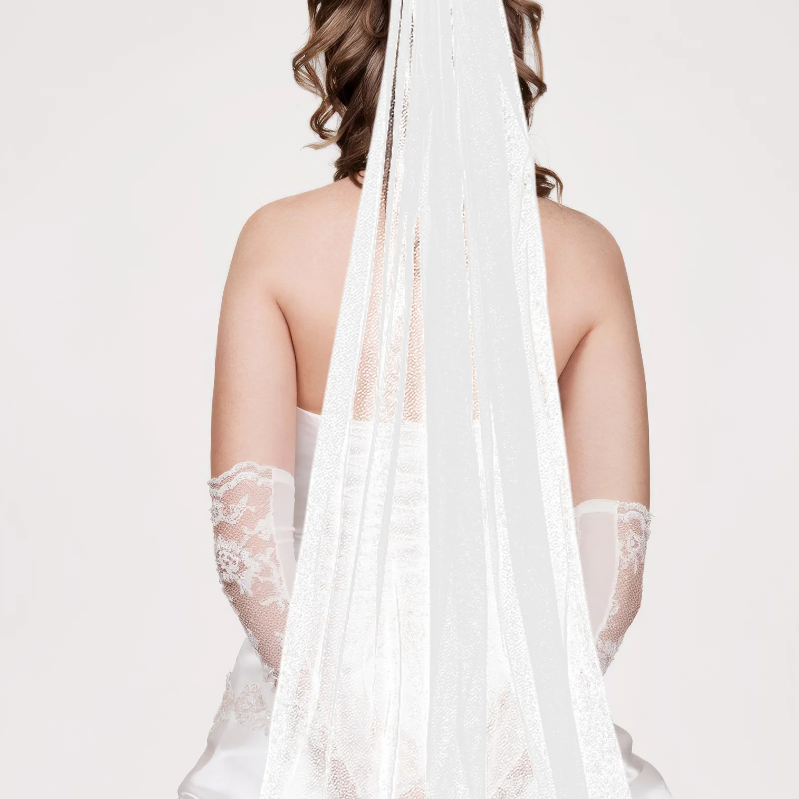 

300Cm Cathedral Length Sparkle Wedding Veil White Tulle Bridal Comb Long Elegant Glitter Mesh for Bride Romantic Ceremony