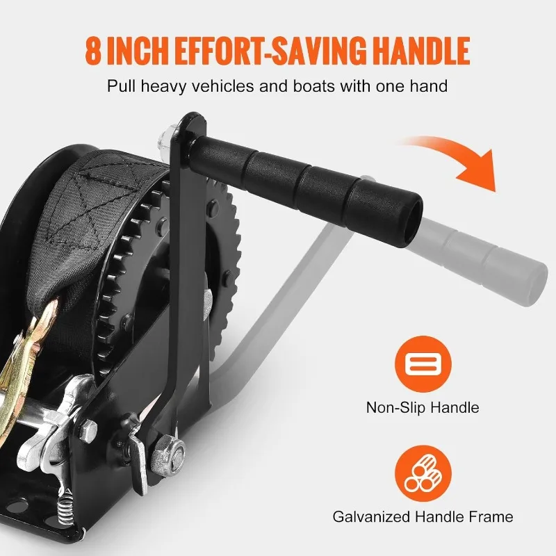 SucceBuy ونش اليد قارب مقطورة ونش الثقيلة حبل كرنك حزام البوليستر وواسعة اتجاهين دليل تعمل كرنك اليد ونش