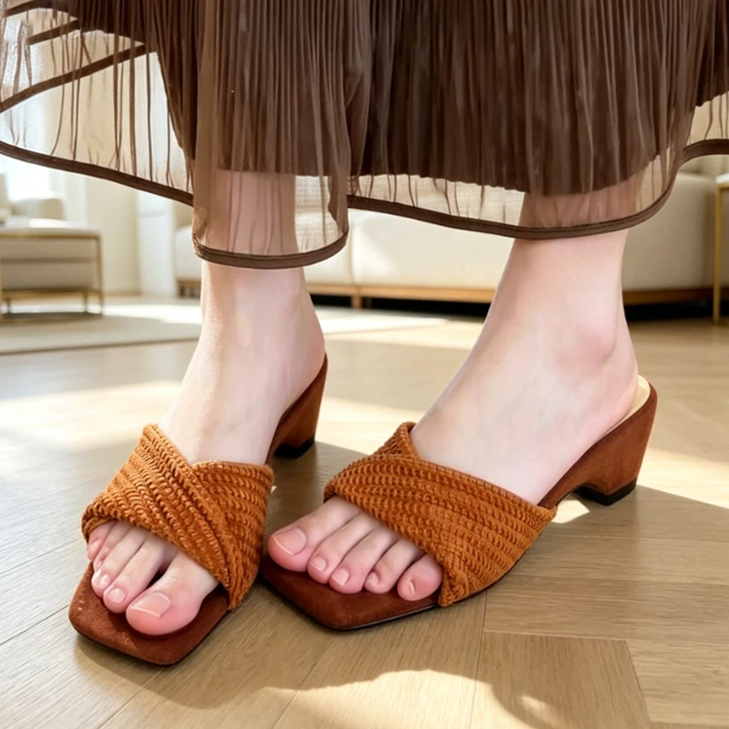 

New Women's Slippers High Heels Sandals Casual Shoes Elegant Chunky Dress Shoes Fashion Pumps Walking Slides Mujer