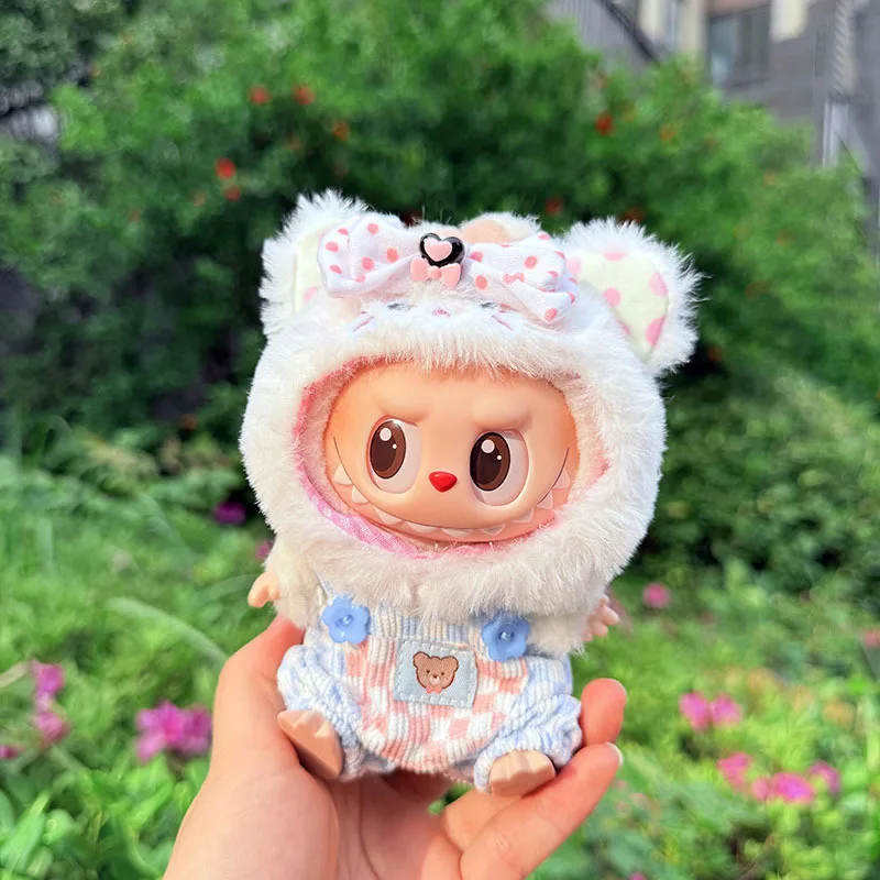 Labubu Poppenkleertjes Kat Hoed Geruite Overalls Labubu I II I II Idool Poppen Pluche Poppenkleding Zitten Feestaccessoires