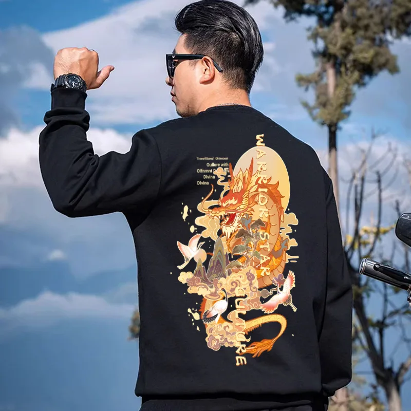 Winter oversized men trendy chubby round neck printed plush warm hoodie with added fat on chest oversized loose 15XL 200KG
