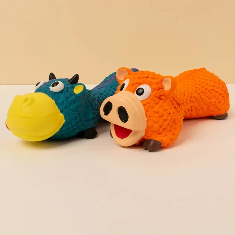 

Latex Toy Long Body Orange Pig Dog Toy Teeth Grinding and Cleaning Long Style Green Cow Pet dog Toys for small dogs