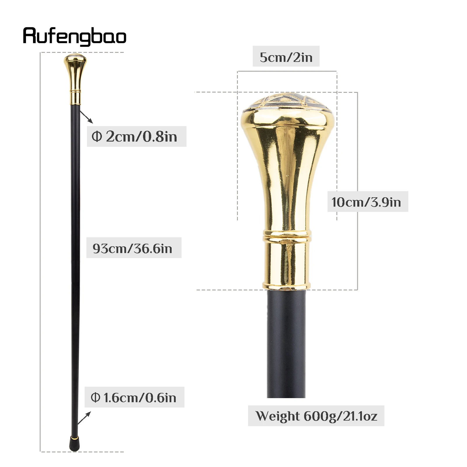 Golden Freemasonry Freemasons Eyes Totem Relief Single Joint Walking Stick with Hidden Plate Self Defense Cane Crosier 93cm