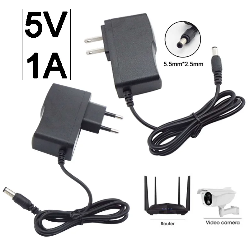 5.5mmx2.5mm 5V 1A 110V 240V AC DC Power Supply Adapter Converter For LED Strip Light CCTV Charger Switch US/EU Plug C6