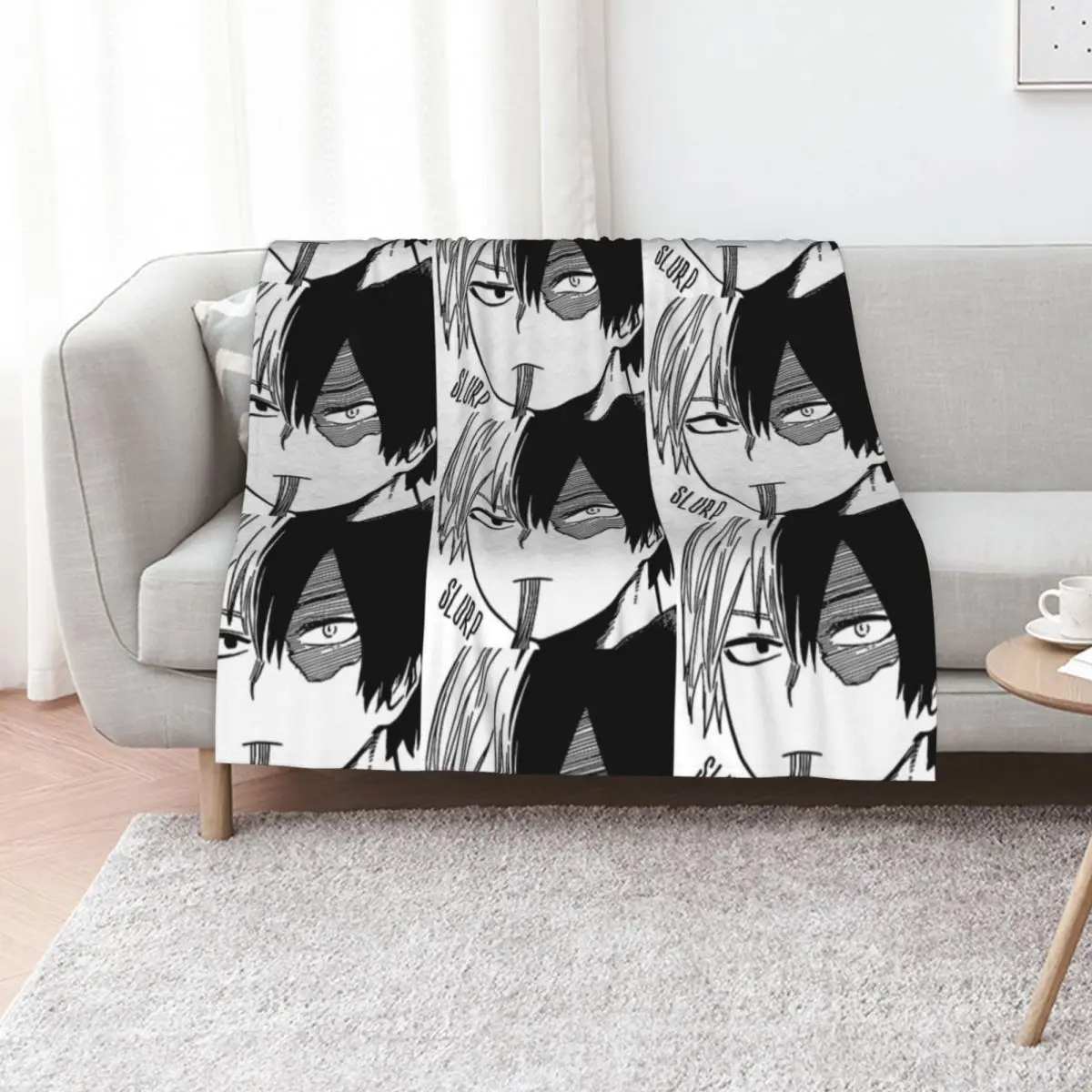 

Todoroki slurping Sticker Throw Blanket Kid'S Flannel Plush Soft Plaid Blankets