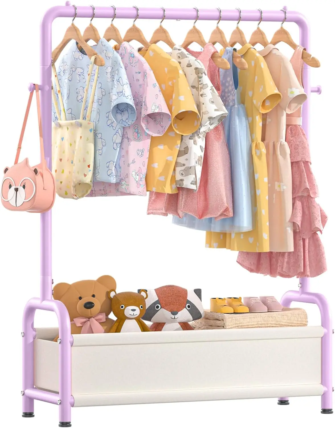 

Kids Clothing Rack with Storage Shelf, Kids Dress Up Storage for Coats, Small Baby Garment Rack for Hanging Clothes, Tod
