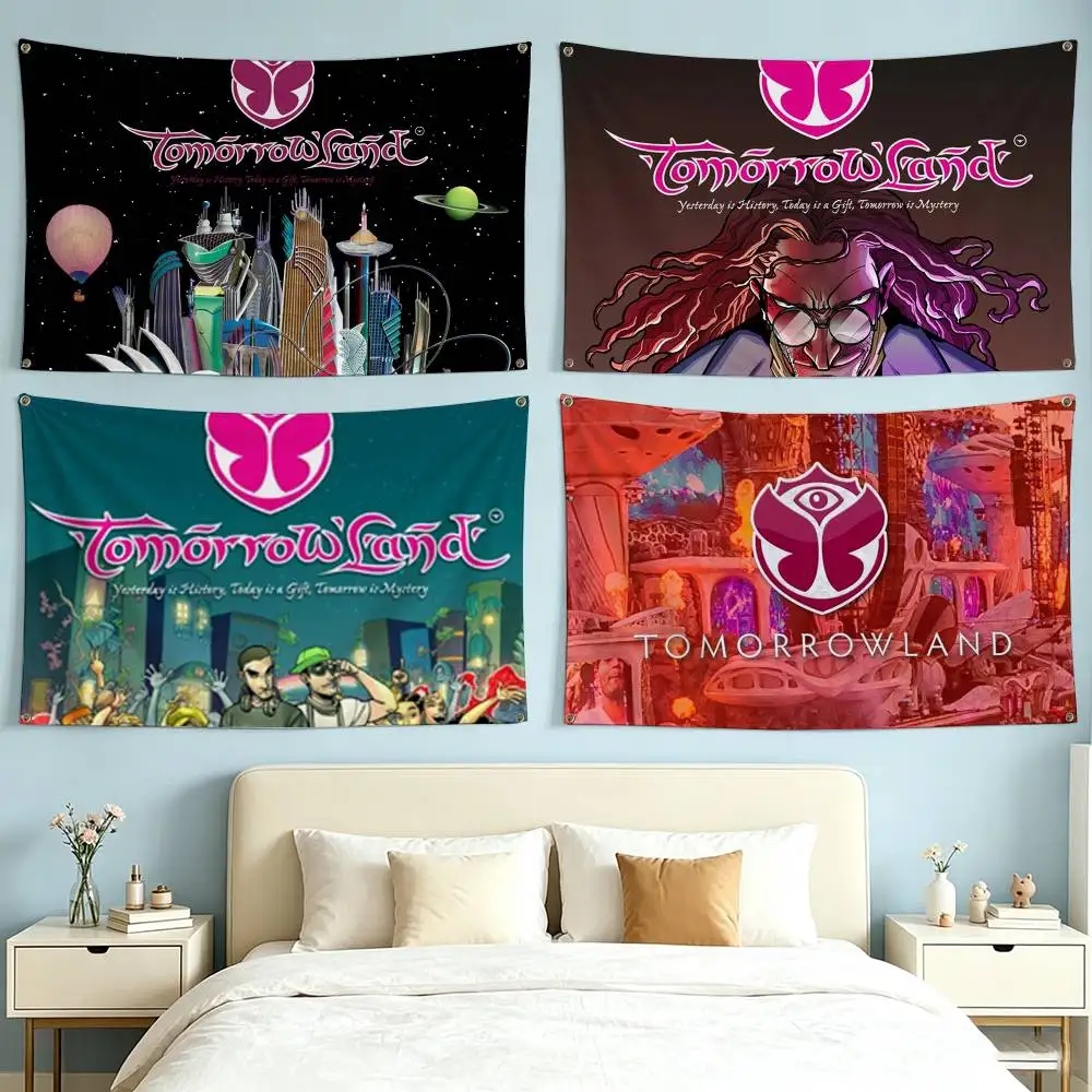 T-Tomorrowland Music Flags Wall Hanging Tapestry Outdoor Garage Room Decorative flag Background Blanket