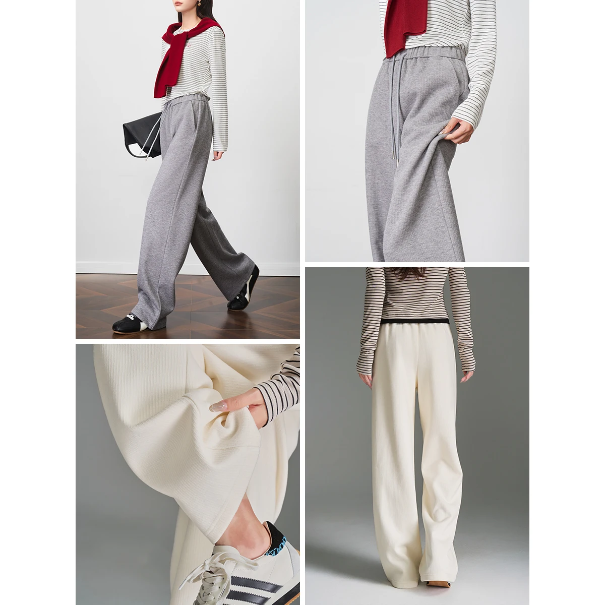 OLrain Women's Chenille Soft Straight Leg Pants Autumn 2025 Elastic Waist Relaxed Fit Comfortable Casual Trousers O57QK001289