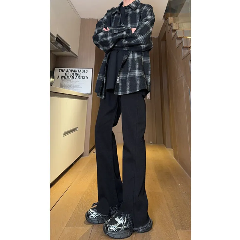 

Cleanfit High Waist Bla Distred Jeans Men's Slim Fit Bell Bot American High Street Micro Flared Pants Youth Faion