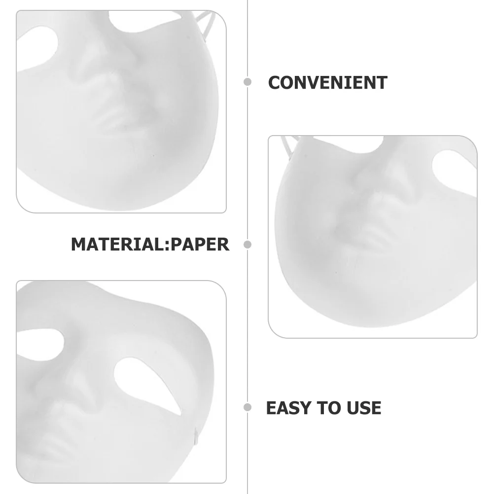 5 Pcs Face Mask Masquerade Props Full Costume Blank Halloween White to Decorate Hand-painted Child