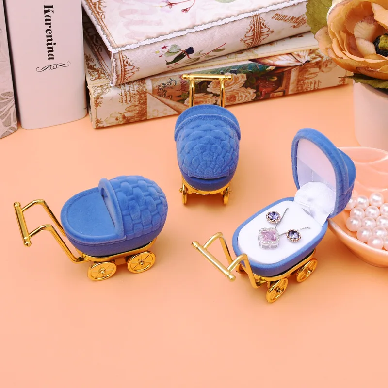 1 piece cute Velvet jewelry box Baby carriage wedding ring box gift box Necklace Ring Case Earrings Holder for jewelry display