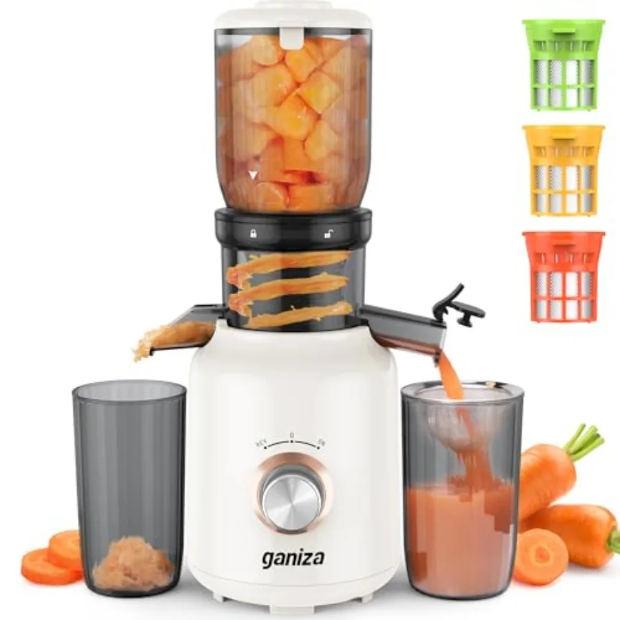 

Cold Press Juicer with Large Feed Chute for Whole Fruits Vegetables Slow Masticating Juicers with 3 Replace Filters for Batch J