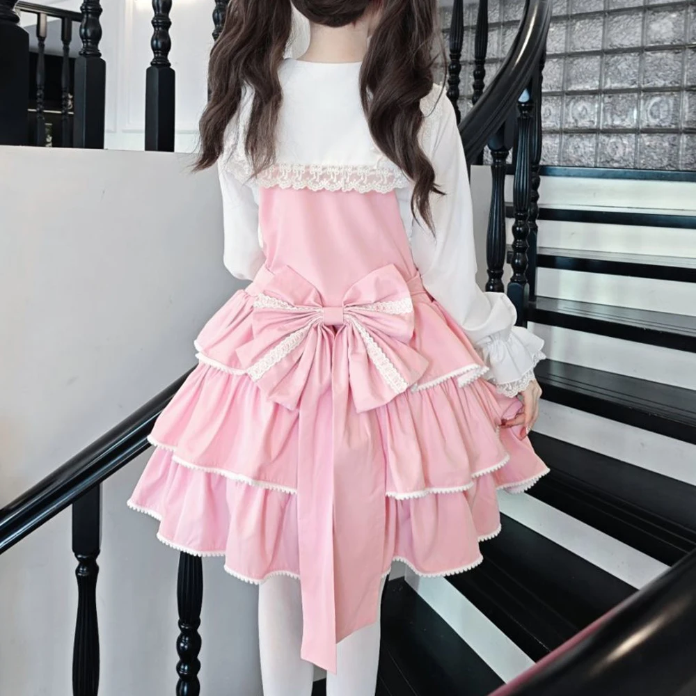 

Lolita sweet and cute daily three-layer skirt with strap skirt streetwear summer dress women vestidos de fiesta