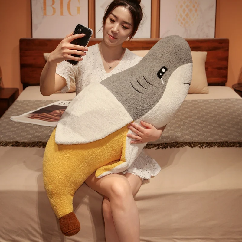 Creative Transform Shark Banana Soft Cartoon Cushion Stuffed Cute Backpack Plush Toy Doll Animal Pillow Kid Christmas Gift