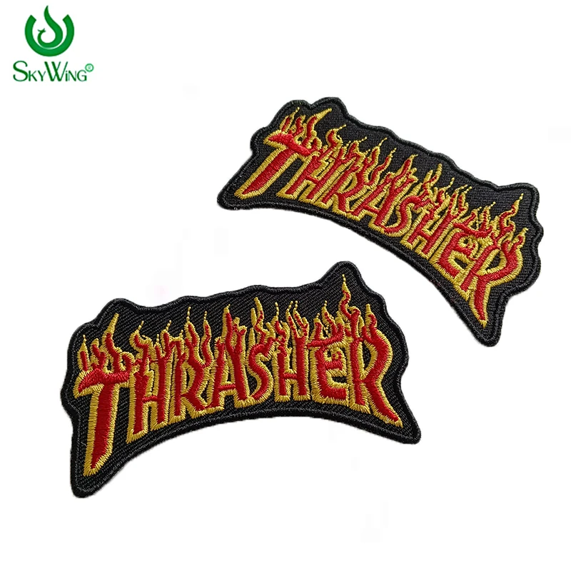 Flame Fire Letter Logo Embroidery Street Trend Denim Rock Punk DIY Clothing Patch Heavy Metal Band Badge Patch Iron on Patch