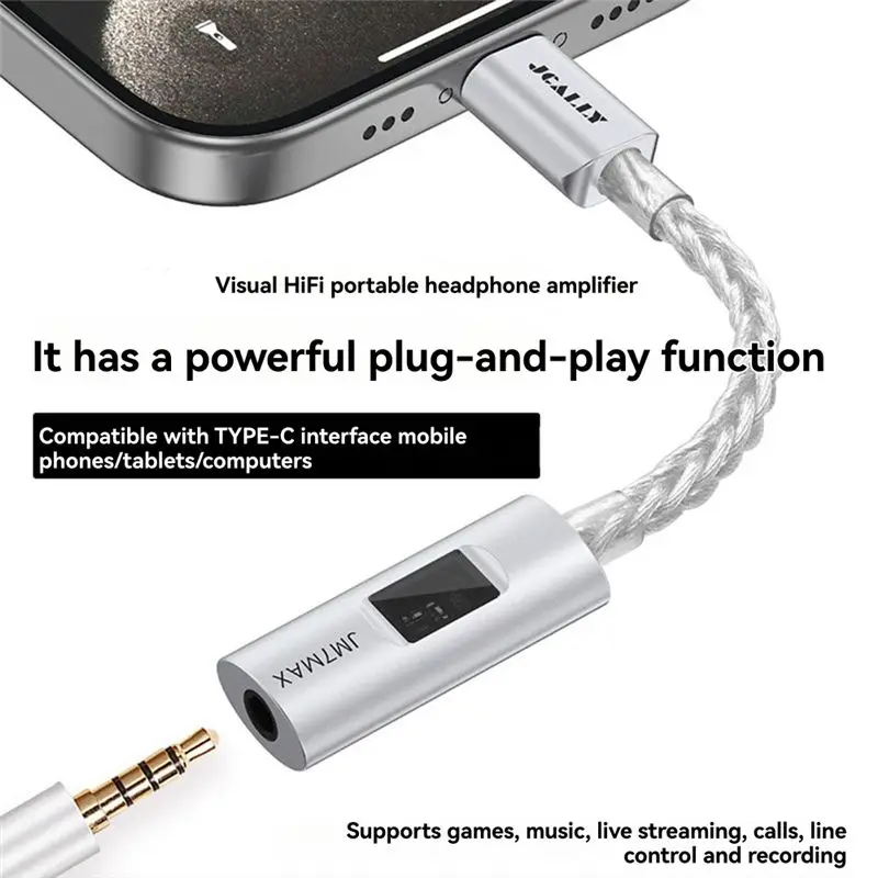 JCALLY CX31993 DAC Adapter JM7MAX Type-C Portable Amplifier Visual Hifi USB To 3.5Mm Digital For Android/IOS Supports Microphone