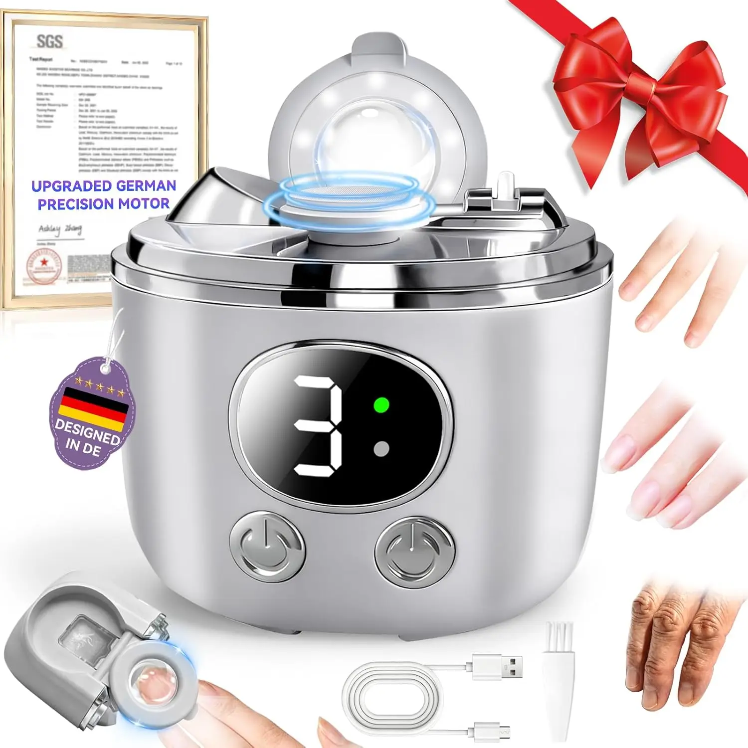 

Upgraded Electric Nail Clipper with German Motor, 3 Speeds, Dual Blades, LED & Magnifier for Seniors & Family