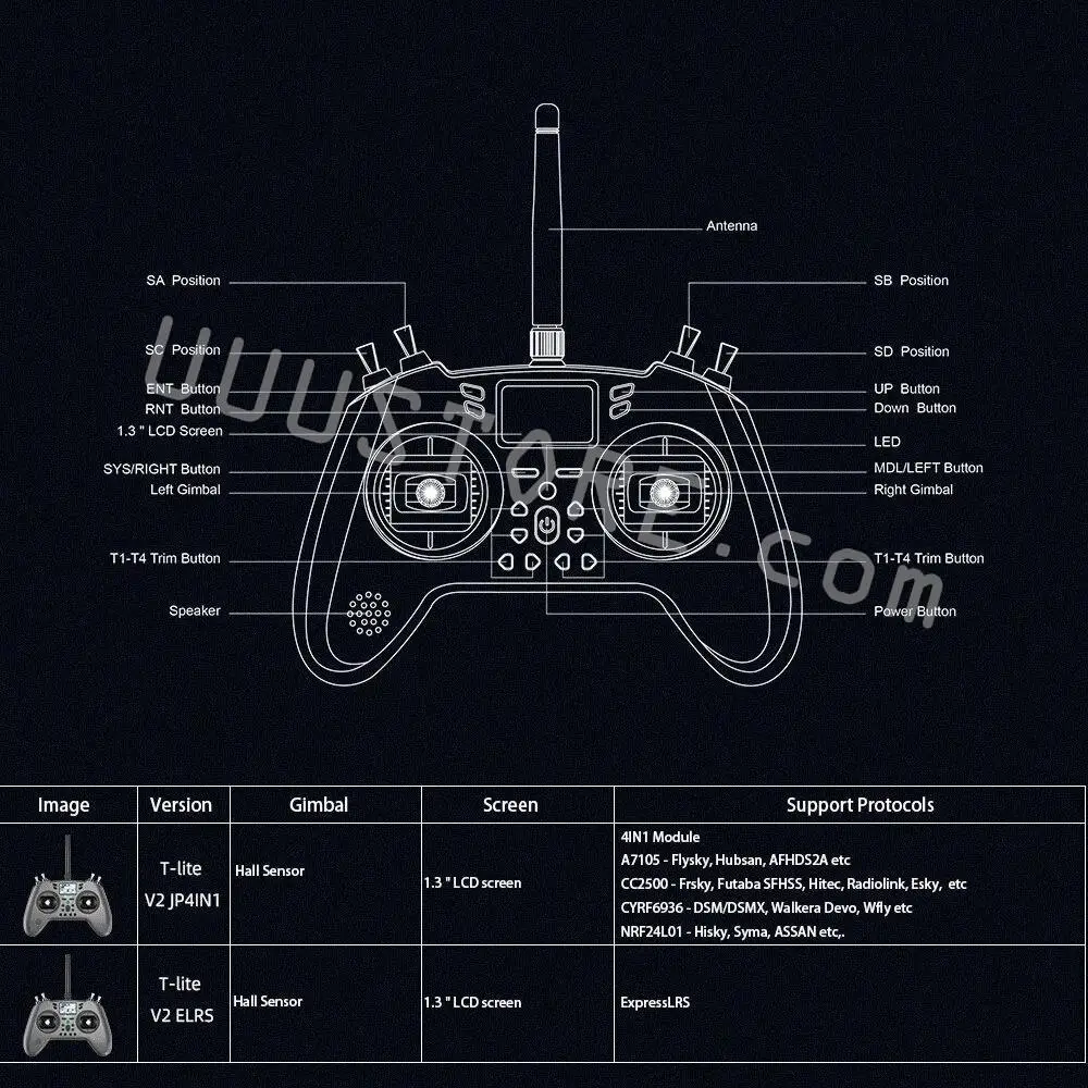 Jumper T-Lite V2 2.4GHz 16CH Sensore Hall Gimbals ELRS/JP4IN1 Trasmettitore OpenTX multiprotocollo integrato per aereo drone RC