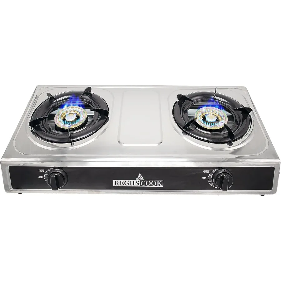 

Газовая варочная панель с двойной конфоркой, пропановая, портативная плита для сжиженного нефтяного газа, столешница из нержавеющей стали с автоматическим зажиганием и регулятором для уличной кухни