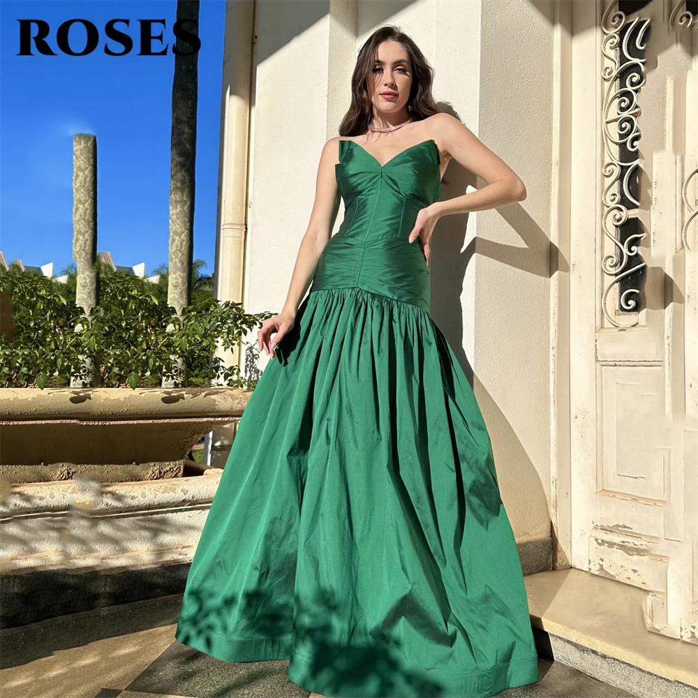 

ROSES Emerald Green Satin Party Dresses Sweetheart Maxi Night Dresses Simple Sleeveless Celebrity Dress for Woman Customized